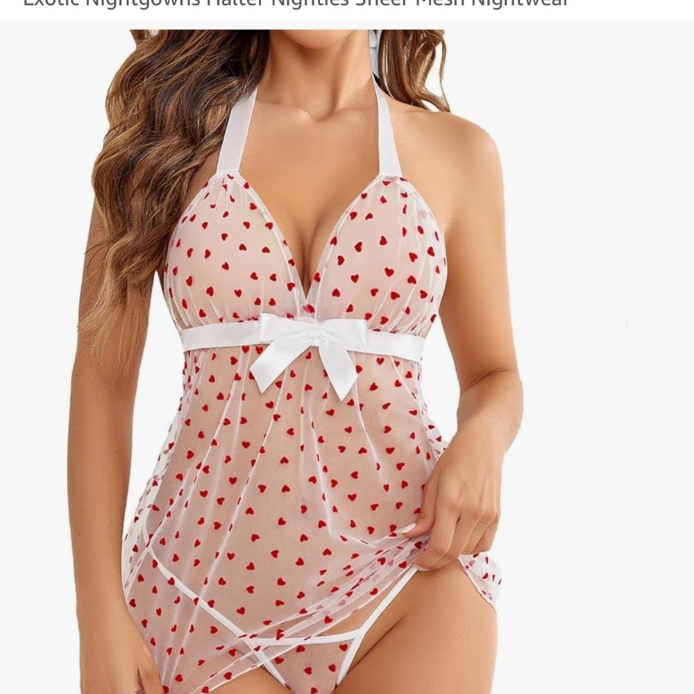 NWT Avidlove Lace Babydoll Sheer Mesh Chemise Halter Negligee